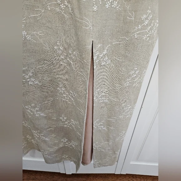 Elegant Tan Midi Dress with Floral Accents - Picture 6 of 12